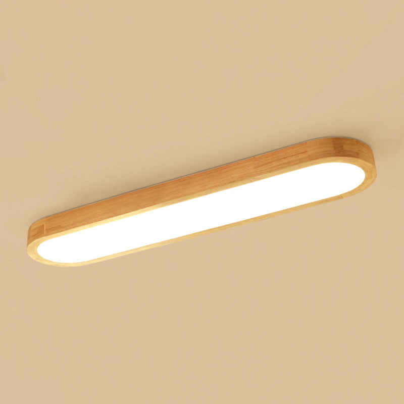 Minimalist Oblong Ceiling Lighting Wood Living Room LED Flush Mounted Light in Warm/White Light, 25.5"/35.5"/47" Long