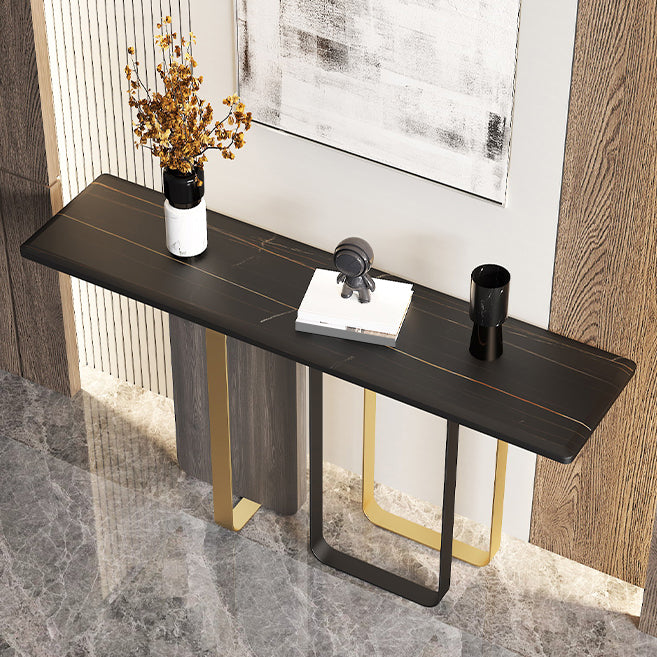 Glam Console Table Rectangle Stone Accent Table , 12 Inch Wide
