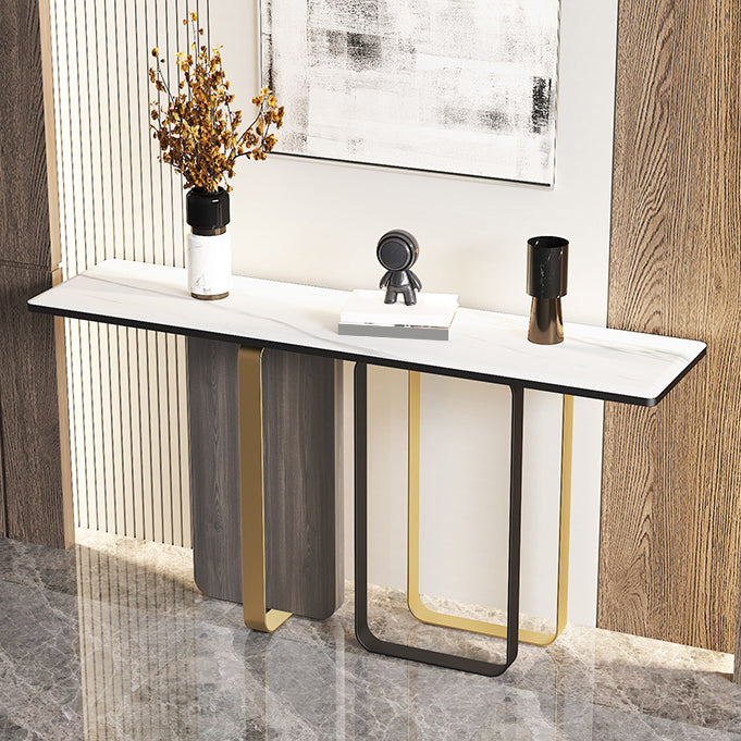 Glam Console Table Rectangle Stone Accent Table , 12 Inch Wide