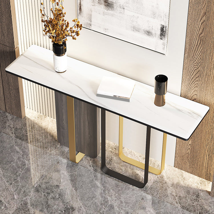 Glam Console Table Rectangle Stone Accent Table , 12 Inch Wide