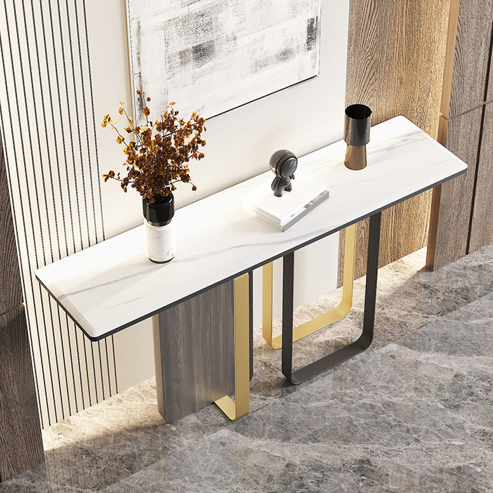 Glam Console Table Rectangle Stone Accent Table , 12 Inch Wide