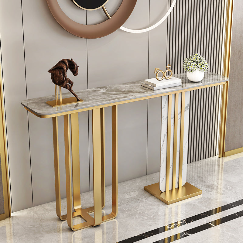 Glam Stone Rectangle Console Table 1-shelf End Table , 31.5" Tall