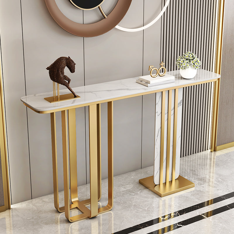 Glam Stone Rectangle Console Table 1-shelf End Table , 31.5" Tall