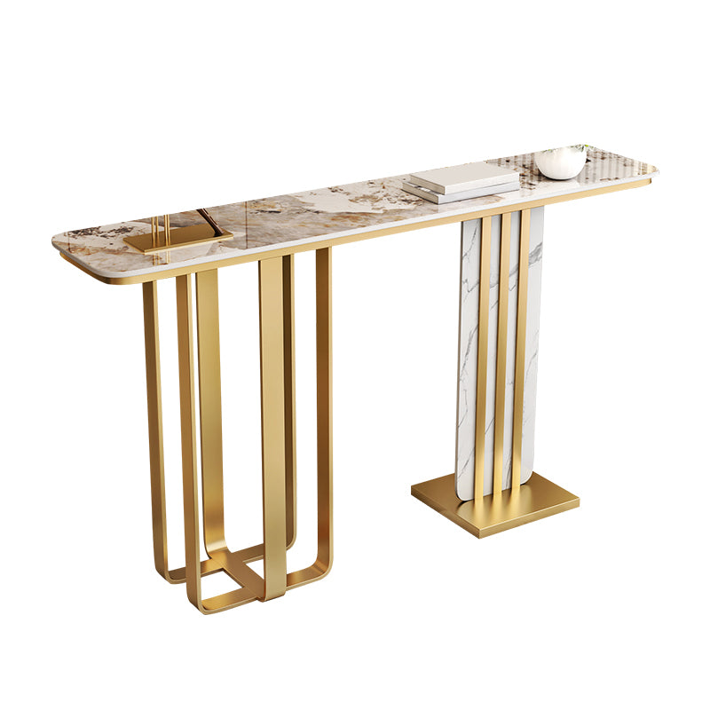 Glam Stone Rectangle Console Table 1-shelf End Table , 31.5" Tall