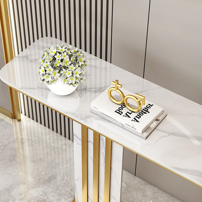 Glam Stone Rectangle Console Table 1-shelf End Table , 31.5" Tall