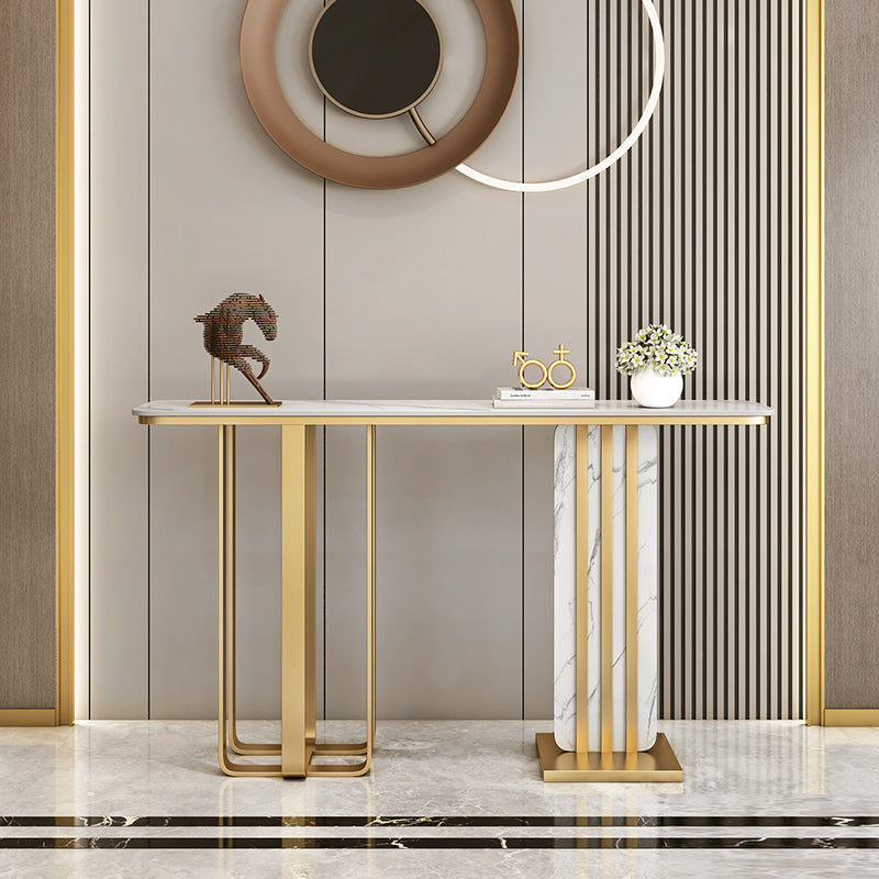 Glam Stone Rectangle Console Table 1-shelf End Table , 31.5" Tall
