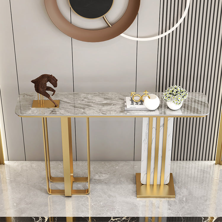 Glam Stone Rectangle Console Table 1-shelf End Table , 31.5" Tall