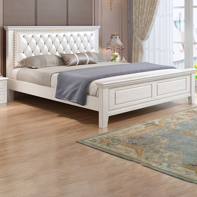 Contemporary Wood and Upholstered Bed Rectangular Standard Bed with Custom Gold Legs