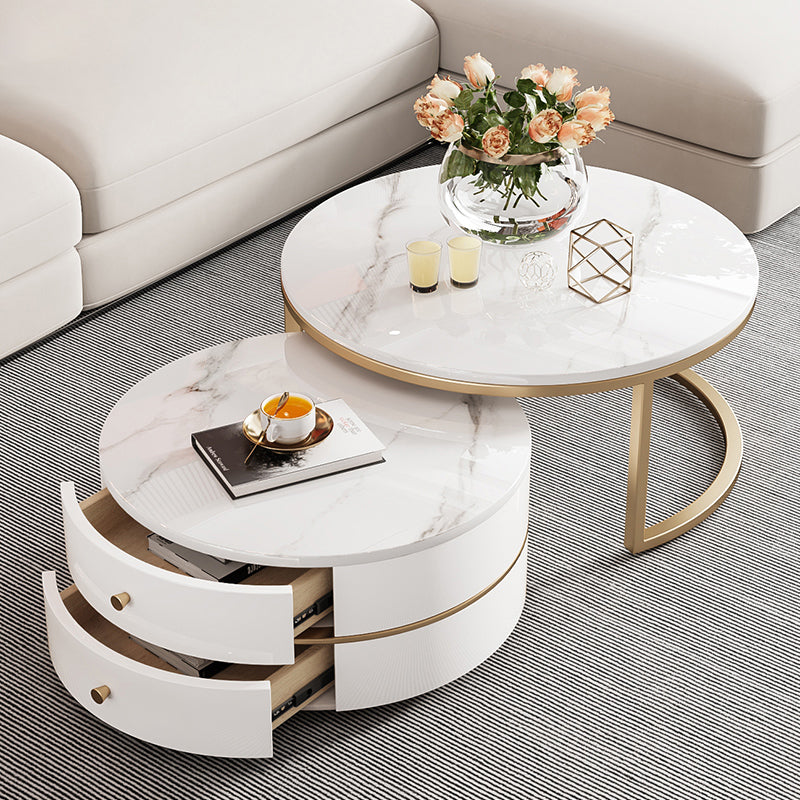 Modern Coffee Table Frame 2 Piece Nesting Tables with Golden Legs