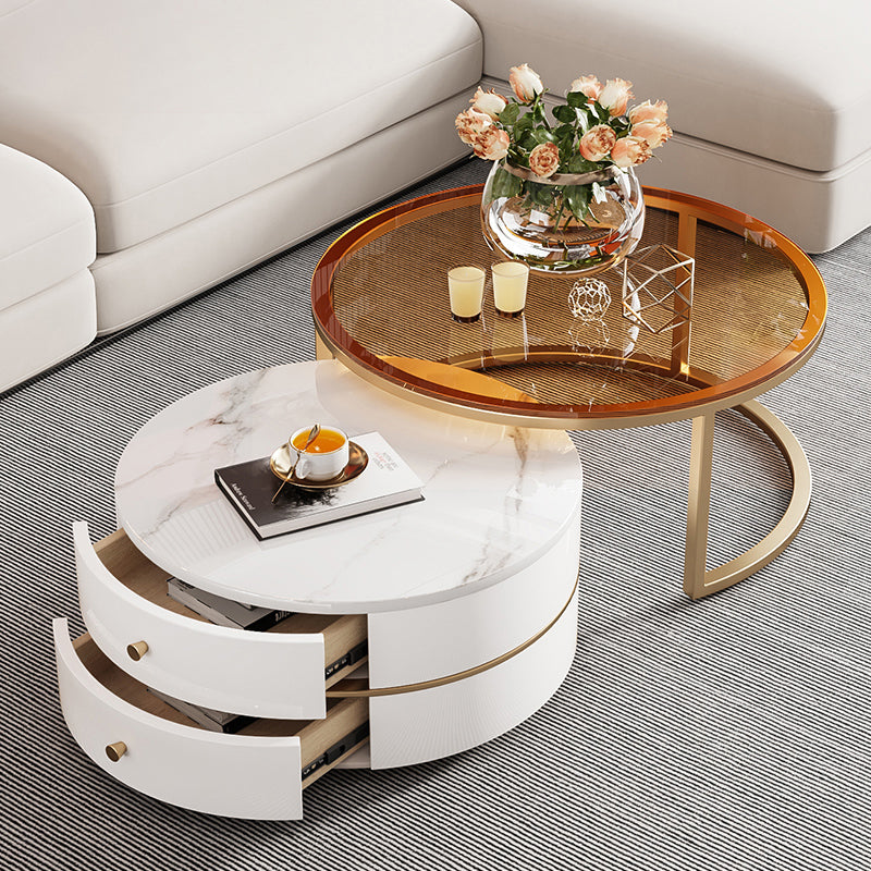 Modern Coffee Table Frame 2 Piece Nesting Tables with Golden Legs