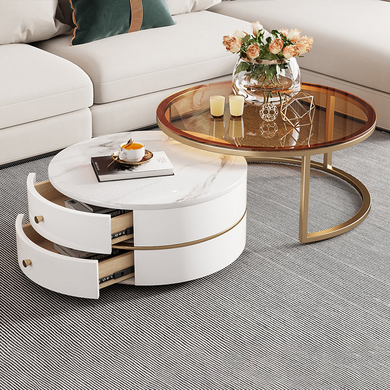 Modern Coffee Table Frame 2 Piece Nesting Tables with Golden Legs
