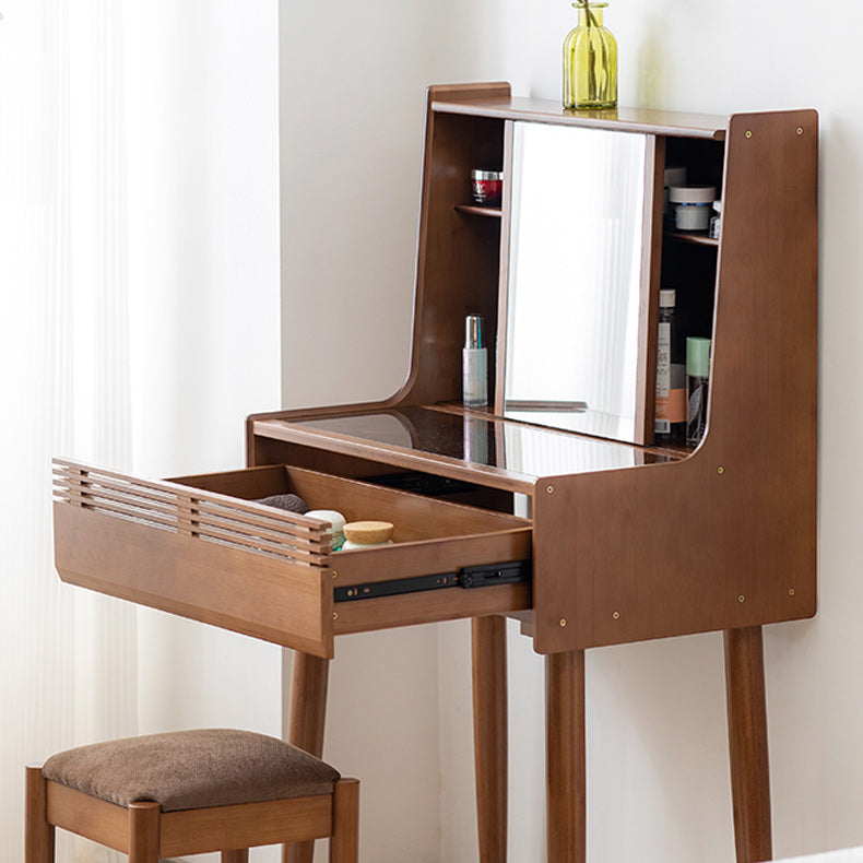 Modern Drawer Dressing Table Solid Wood Dresser Mirrored Vanity in Brone
