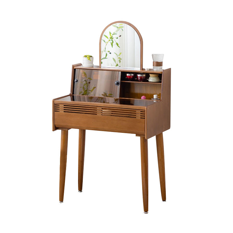 Modern Drawer Dressing Table Solid Wood Dresser Mirrored Vanity in Brone
