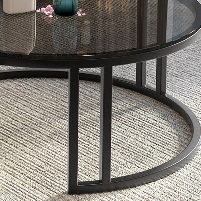 Round Coffee Table Glass Top 2 Nesting Coffee Table Set with Storage