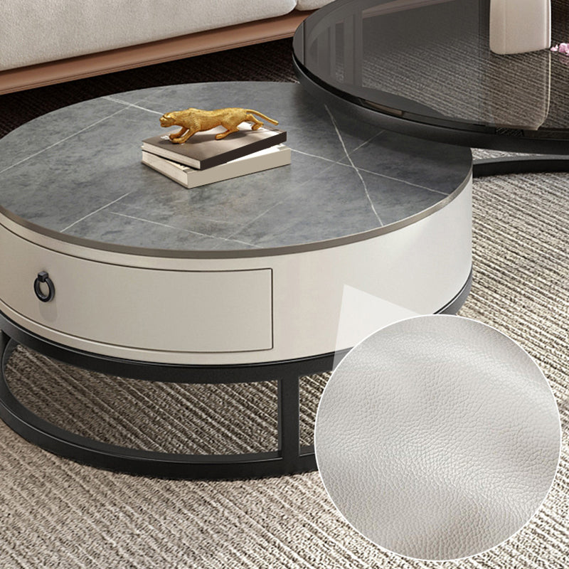Round Coffee Table Glass Top 2 Nesting Coffee Table Set with Storage