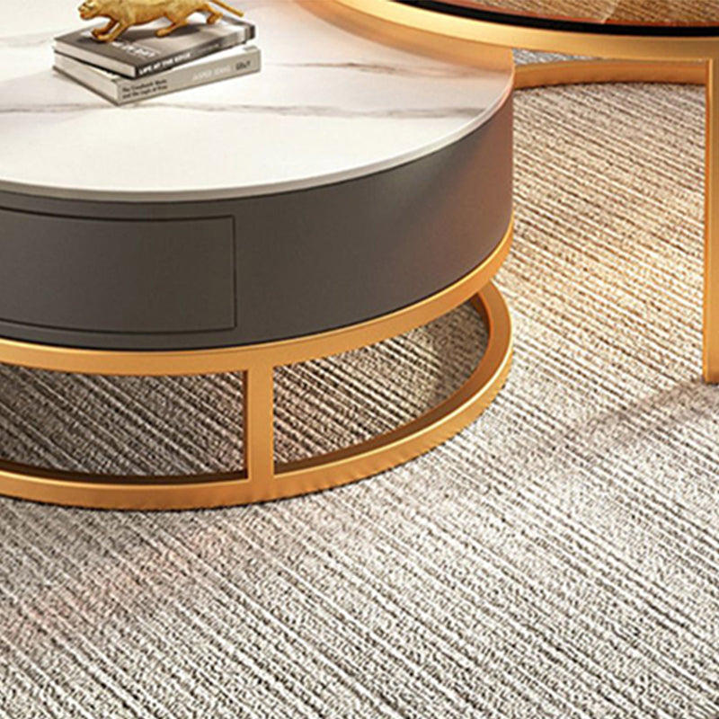 Round Coffee Table Glass Top 2 Nesting Coffee Table Set with Storage