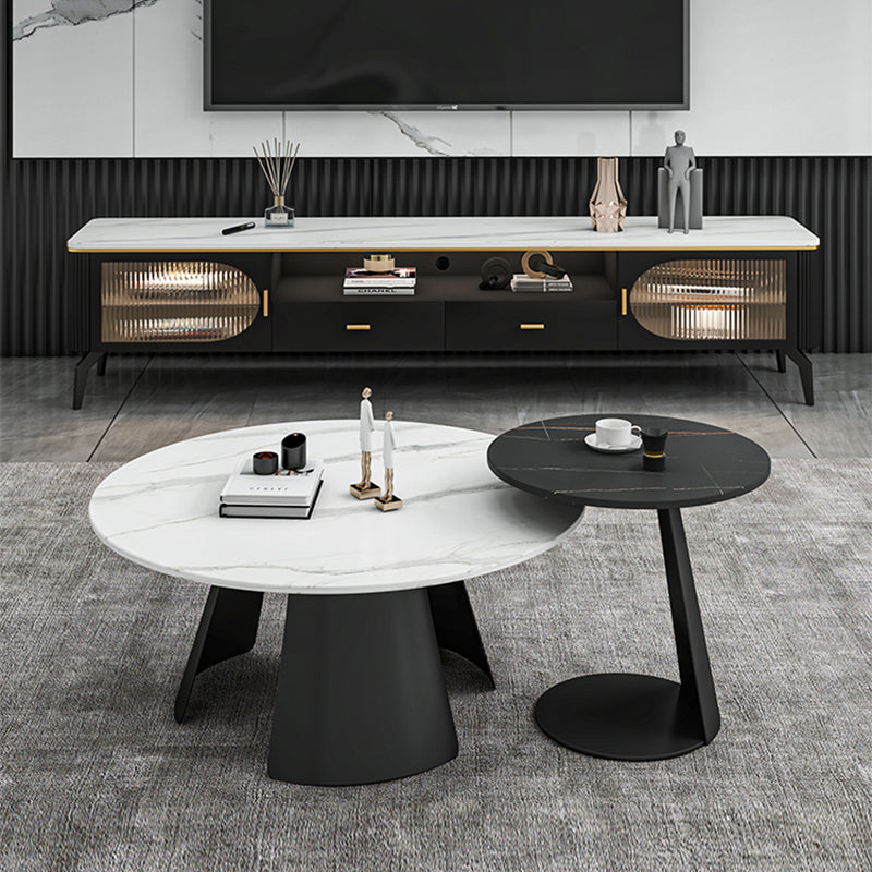 White Round Coffee Table Slate Coffee Table Set with Black Legs