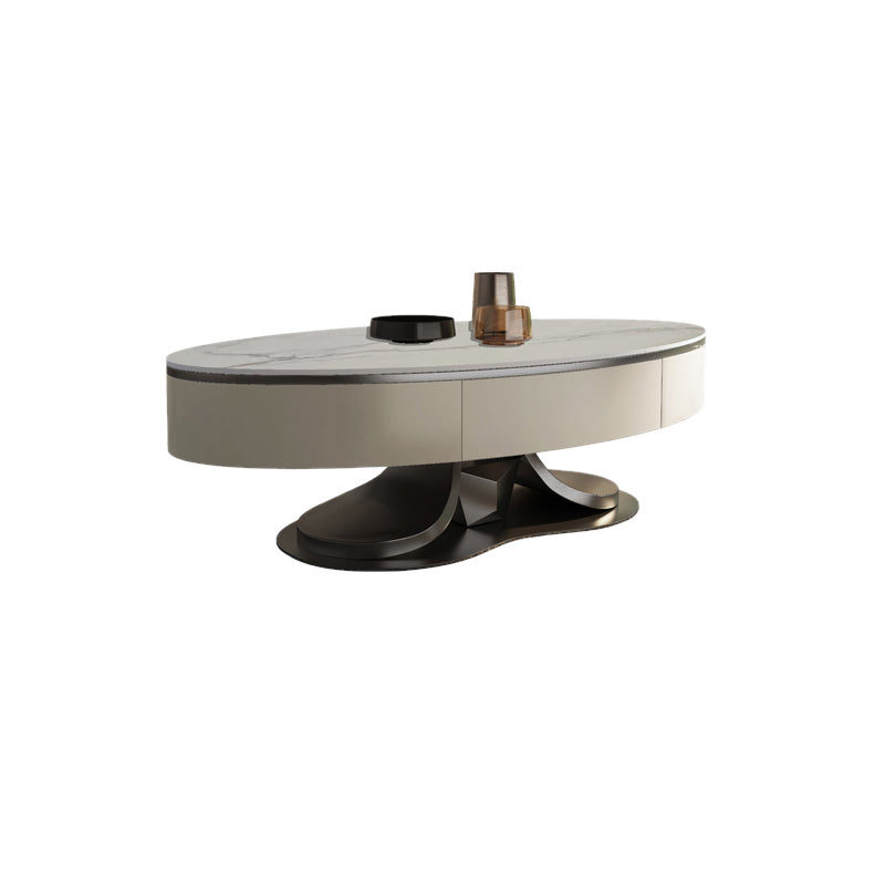 Oval White Coffee Table Slate Coffee Table with Storage Drawers