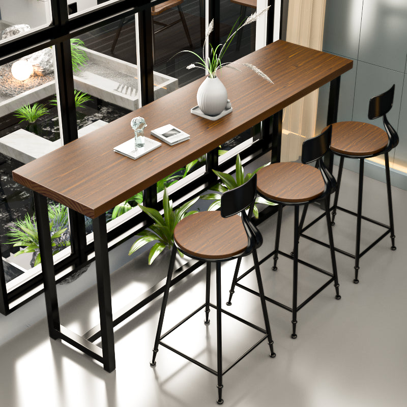 Industrial Rectangle Bar Table Set 1/4 Pcs Metal and Solid Wood Bar Table and Stools