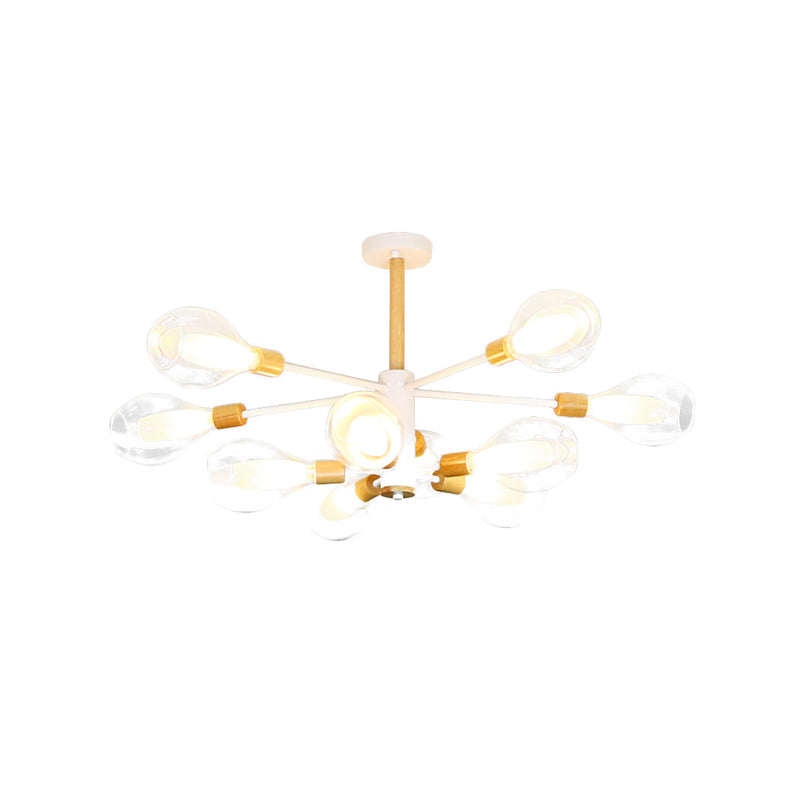 Eenvoud Teardrop Plafond Flush Helder Glas 10 Lichten Woonkamer Semi Flush in Wit met Houten Kap