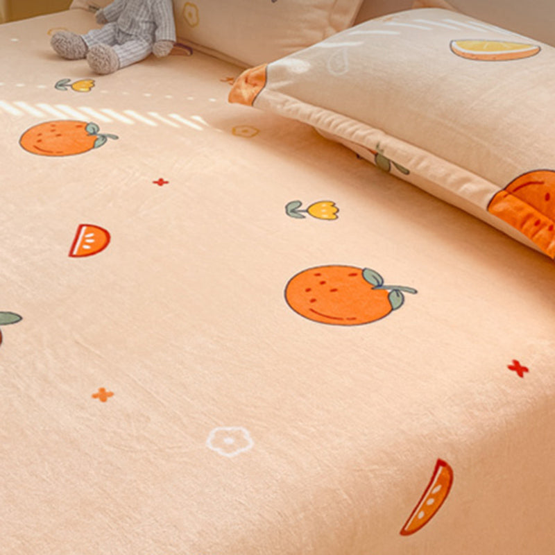 Trendy Bed Sheet Orange Printed Wrinkle-Free Non-Pilling Fade Resistant Flannel Sheet