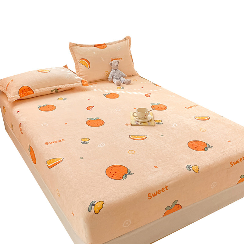 Trendy Bed Sheet Orange Printed Wrinkle-Free Non-Pilling Fade Resistant Flannel Sheet