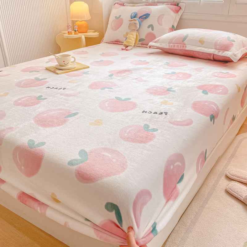 Trendy Bed Sheet Orange Printed Wrinkle-Free Non-Pilling Fade Resistant Flannel Sheet