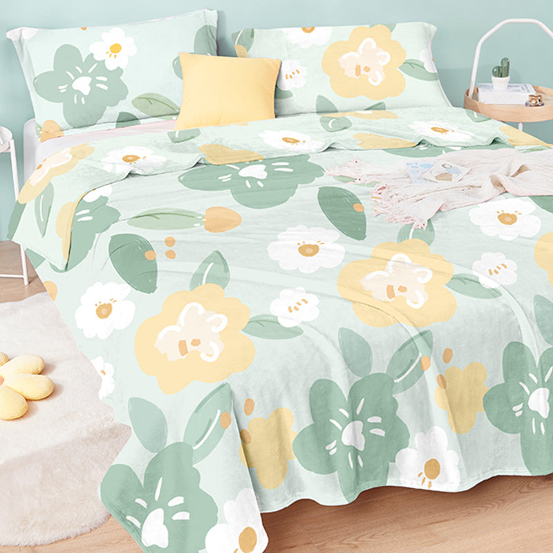 Elegant Bed Sheet Floral Patterned Wrinkle-Free Fade Resistant Flannel Bed Sheet