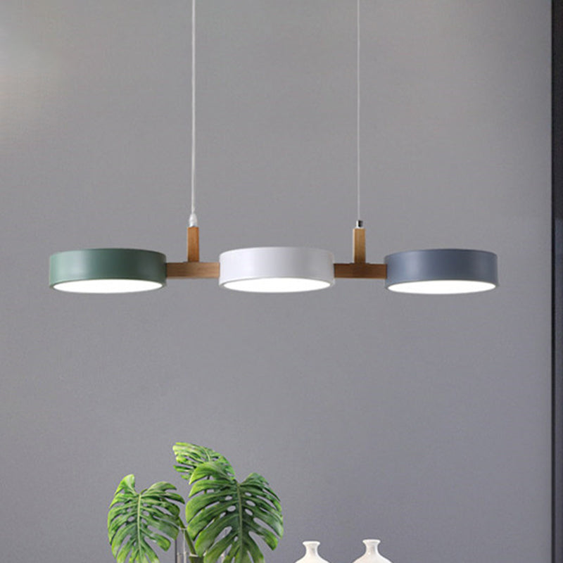 Metallzylinder Multi-Light-Anhänger Nordic 3 Kopf weißgrau-grüne Deckenlampe mit Holzarm