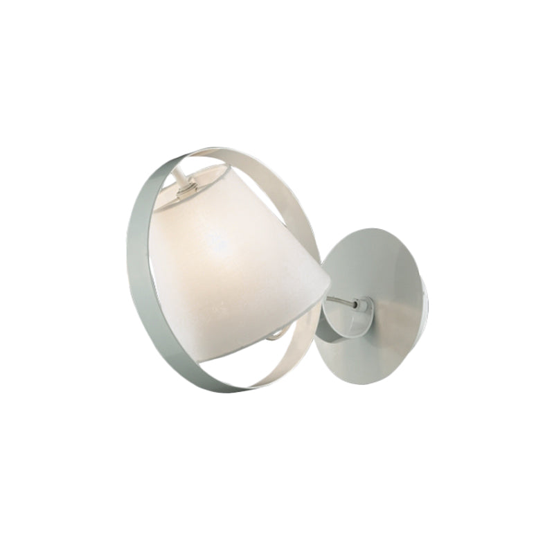 Simple Bucket Fabric Sconce Lamp 1 Bulb Wall Mount Light Fixture in White with Metal Ring