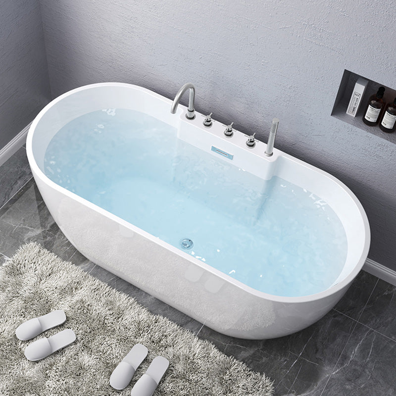 Modern Oval Stand Alone Bathtub Acrylic White Soaking Back to Wall Bath