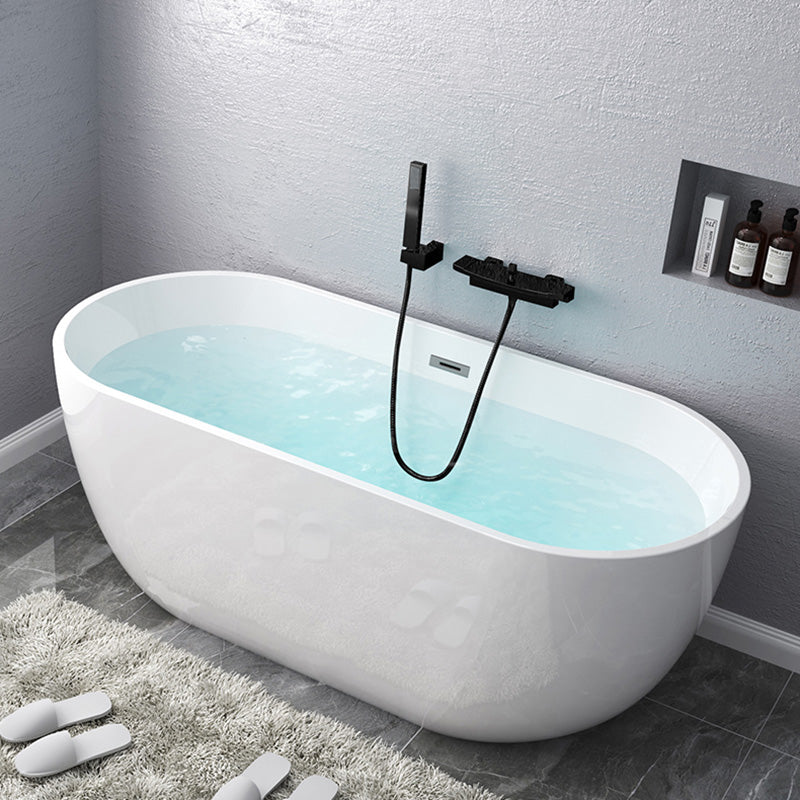 Modern Oval Stand Alone Bathtub Acrylic White Soaking Back to Wall Bath