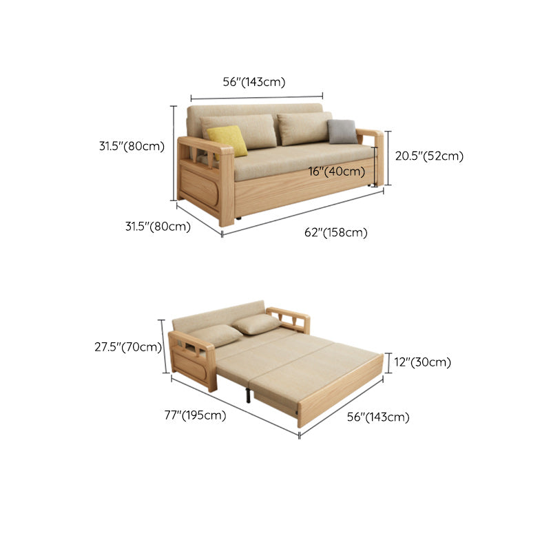 Scandinavian Foldable Futon Sleeper Sofa Square Arms Futon and Mattress