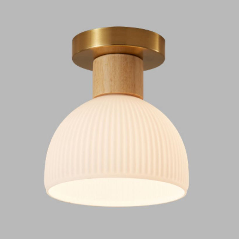 Modern Ceiling Light Wooden Flush Mount Ceiling Light Fixture with Glass Shade