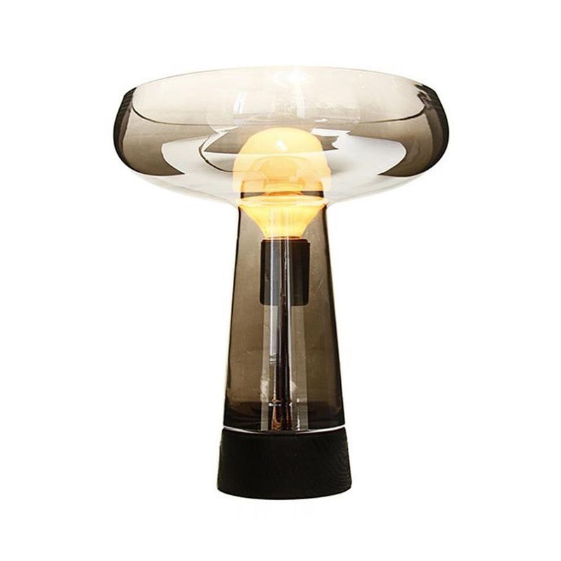 Lámpara de mesa moderna para dormitorio con 1 bombilla de cristal gris ahumado, iluminación de escritorio con forma de copa de vino, color negro