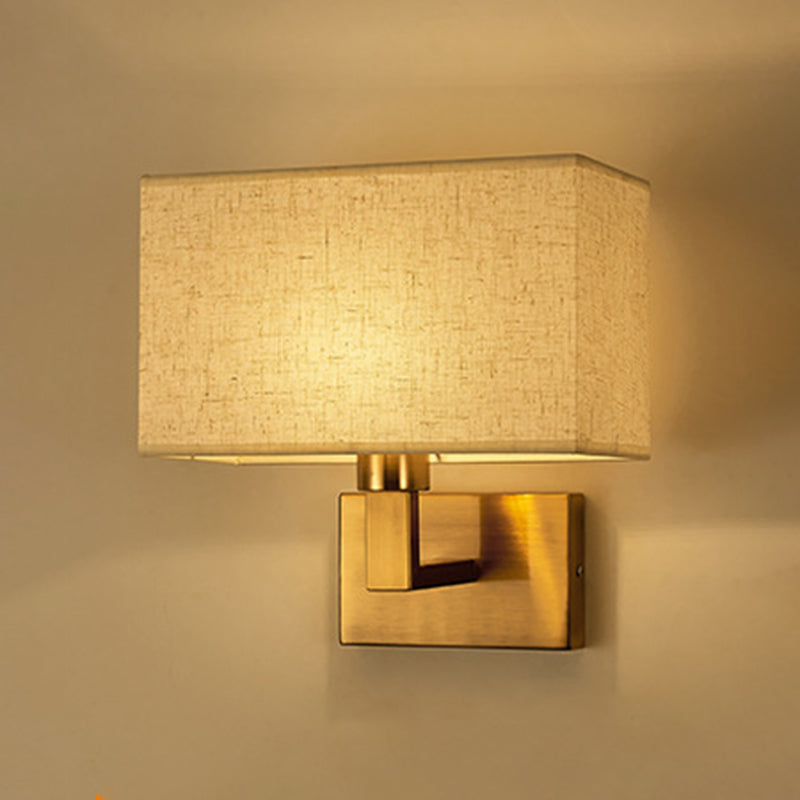 Metal Modern Wall Sconce Rectangle Shape Wall Light with Fabric Shade for Bedroom