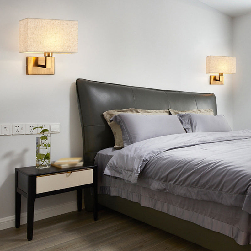 Metal Modern Wall Sconce Rectangle Shape Wall Light with Fabric Shade for Bedroom
