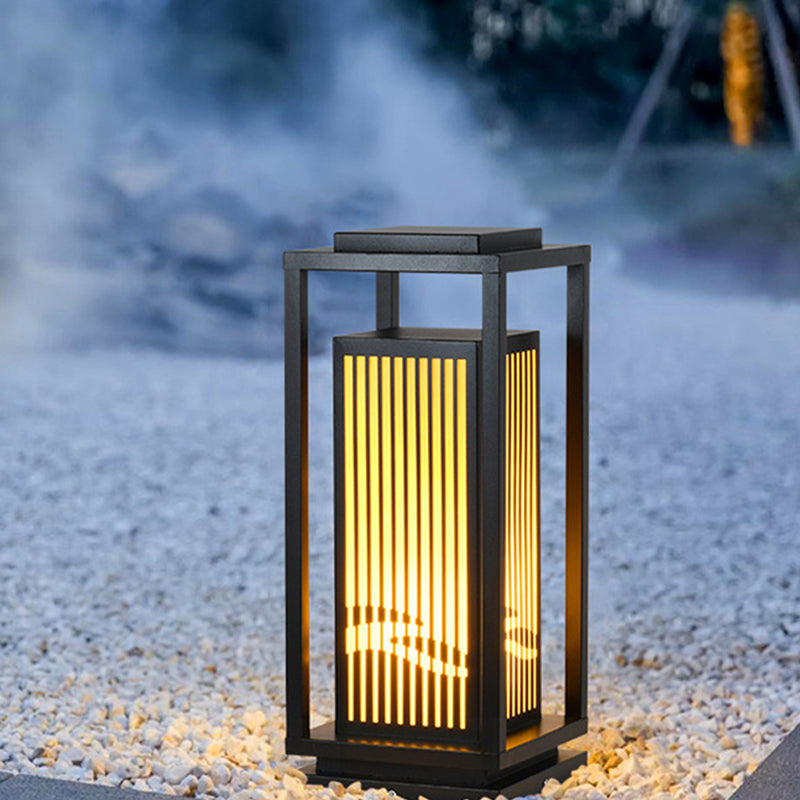 Rectangle Solar Pillar Lamp Contemporary Metal Outdoor Waterproof Light