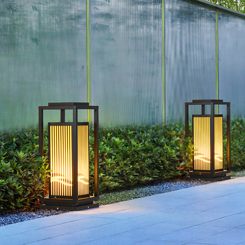 Rectangle Solar Pillar Lamp Contemporary Metal Outdoor Waterproof Light