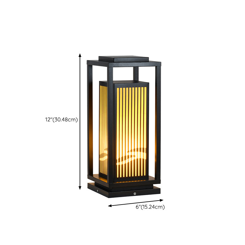 Rectangle Solar Pillar Lamp Contemporary Metal Outdoor Waterproof Light