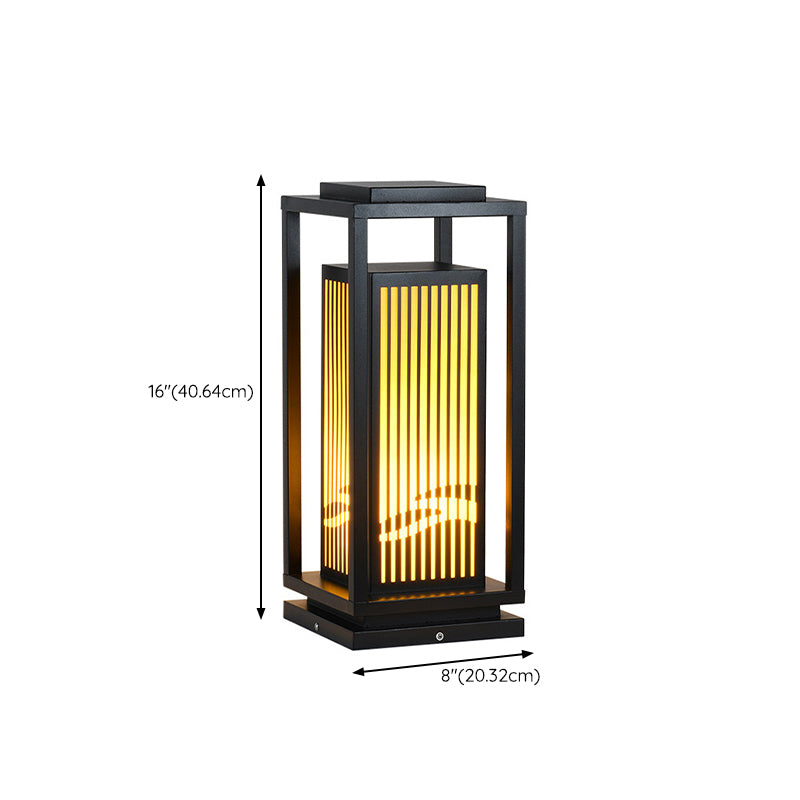 Rectangle Solar Pillar Lamp Contemporary Metal Outdoor Waterproof Light