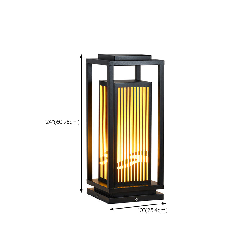Rectangle Solar Pillar Lamp Contemporary Metal Outdoor Waterproof Light