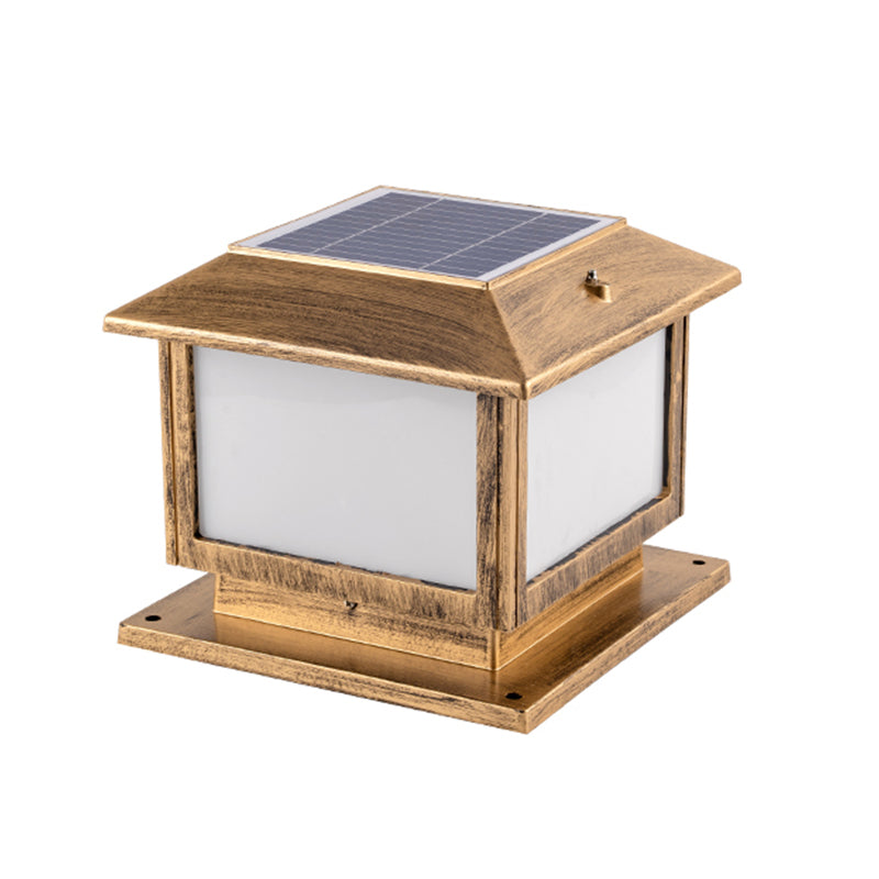 Square Solar Pillar Lamp Contemporary Metal Outdoor Waterproof Light