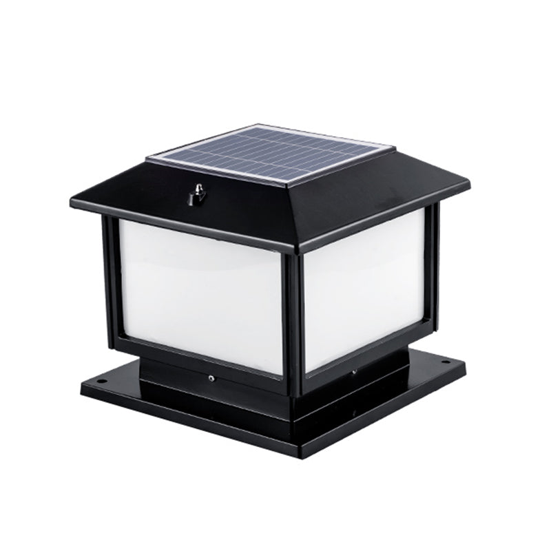 Square Solar Pillar Lamp Contemporary Metal Outdoor Waterproof Light