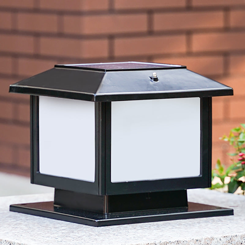 Square Solar Pillar Lamp Contemporary Metal Outdoor Waterproof Light
