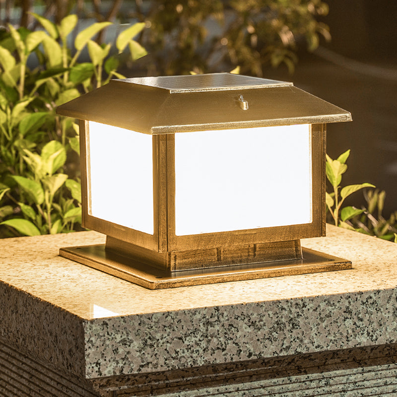 Square Solar Pillar Lamp Contemporary Metal Outdoor Waterproof Light