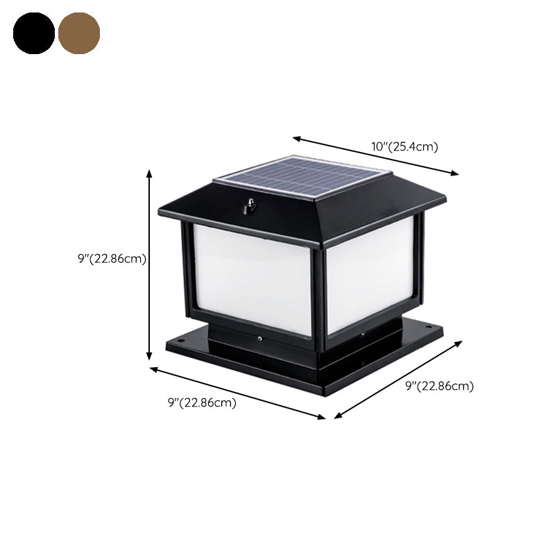Square Solar Pillar Lamp Contemporary Metal Outdoor Waterproof Light