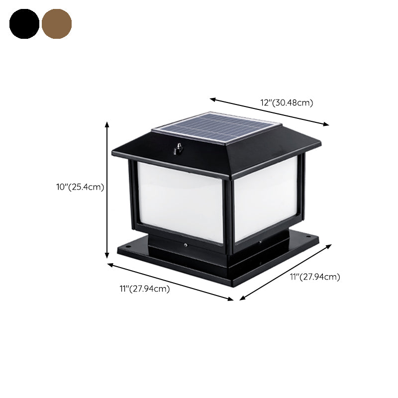 Square Solar Pillar Lamp Contemporary Metal Outdoor Waterproof Light