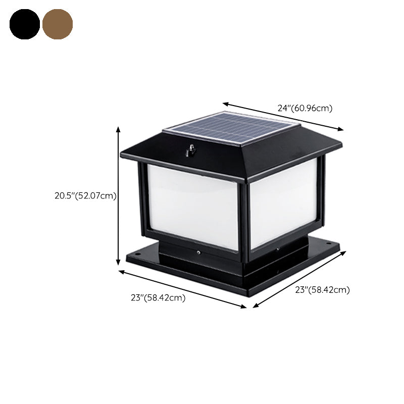 Square Solar Pillar Lamp Contemporary Metal Outdoor Waterproof Light