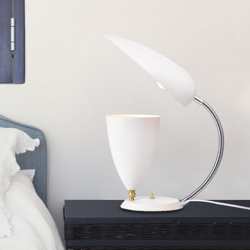 Iron Sharp Tongue and Cone Table Light Modern LED Reading Lamp in White/Black/Grey with Adjustable Arm